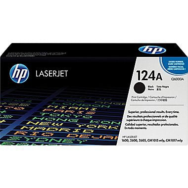 HP OEM HP 124A (Q6000A) Toner Cartridge, Black, 2.5K Yield, for HP Color Laserjet 1600/2600n/CM1015