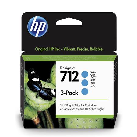 HP HP 712 Cyan 29-ml 3-Pack Genuine Ink Cartridges (3ED77A) for DesignJet T650, T630, T230, T210 & Studio Plotter Printers