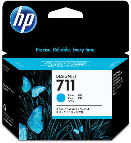 HP 711 (CZ134A) 3-Pack Cyan Original Ink Cartridges (3 x 29 ml)